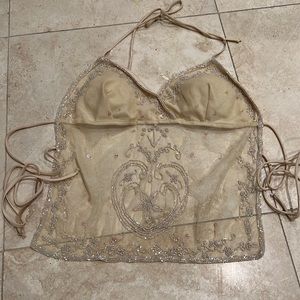 Wet seal backless halter top beaded. Nude/cream/tan color. Size Med. Lin…